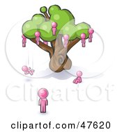 Pink Design Mascot Man Watching Others Fall From The Family Tree