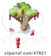 Poster, Art Print Of Red Design Mascot Man Watching Others Fall From The Family Tree