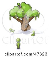 Poster, Art Print Of Green Design Mascot Man Watching Others Fall From The Family Tree