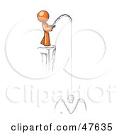 Poster, Art Print Of Orange Design Mascot Man Fishing On A Cliff