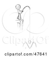 White Design Mascot Man Fishing On A Cliff by Leo Blanchette