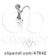 Poster, Art Print Of Gray Design Mascot Man Fishing On A Cliff