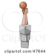 Poster, Art Print Of Brown Design Mascot Man Thinking And Standing On Blocks