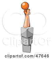 Poster, Art Print Of Orange Design Mascot Man Thinking And Standing On Blocks
