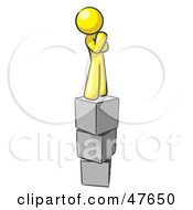 Yellow Design Mascot Man Thinking And Standing On Blocks