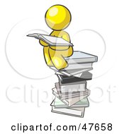 Poster, Art Print Of Yellow Design Mascot Man Reading On A Stack Of Books