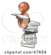 Poster, Art Print Of Brown Design Mascot Man Reading On A Stack Of Books