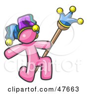 Poster, Art Print Of Pink Design Mascot Man Court Jester Kneeling