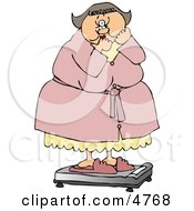 Poster, Art Print Of Chubby Woman Standing In Shock On The Scale