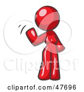 Red Design Mascot Woman Waving