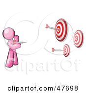 Pink Design Mascot Man Throwing Darts At Targets