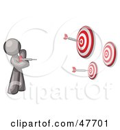 Poster, Art Print Of Gray Design Mascot Man Throwing Darts At Targets