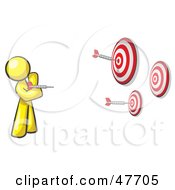 Yellow Design Mascot Man Throwing Darts At Targets