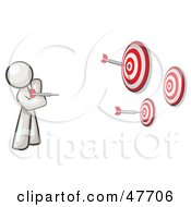 Poster, Art Print Of White Design Mascot Man Throwing Darts At Targets