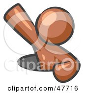 Royalty Free RF Clipart Illustration Of A Brown Design Mascot Man Climbing Out Of A Man Hole