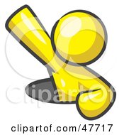 Royalty Free RF Clipart Illustration Of A Yellow Design Mascot Man Climbing Out Of A Man Hole