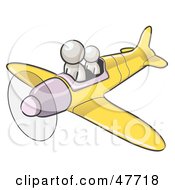 White Design Mascot Man Flying A Plane With A Passenger