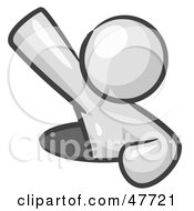 Royalty Free RF Clipart Illustration Of A White Design Mascot Man Climbing Out Of A Man Hole