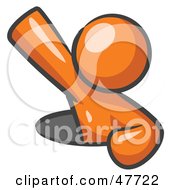 Royalty Free RF Clipart Illustration Of An Orange Design Mascot Man Climbing Out Of A Man Hole
