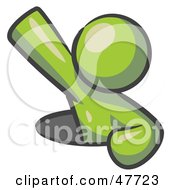 Royalty Free RF Clipart Illustration Of A Green Design Mascot Man Climbing Out Of A Man Hole
