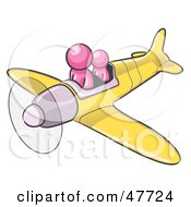 Pink Design Mascot Man Flying A Plane With A Passenger