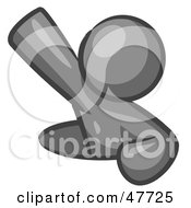 Royalty Free RF Clipart Illustration Of A Gray Design Mascot Man Climbing Out Of A Man Hole by Leo Blanchette