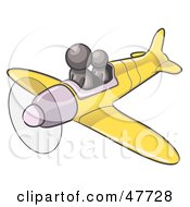 Gray Design Mascot Man Flying A Plane With A Passenger