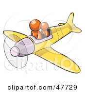 Orange Design Mascot Man Flying A Plane With A Passenger