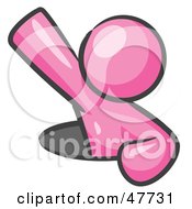Royalty Free RF Clipart Illustration Of A Pink Design Mascot Man Climbing Out Of A Man Hole