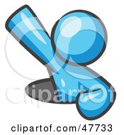 Royalty Free RF Clipart Illustration Of A Blue Design Mascot Man Climbing Out Of A Man Hole