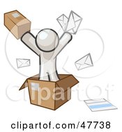 Poster, Art Print Of White Design Mascot Man Going Postal With Parcels And Mail