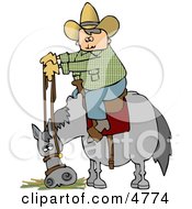 Poster, Art Print Of Cowboy Sitting On Horse Eating Hay