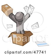Gray Design Mascot Man Going Postal With Parcels And Mail