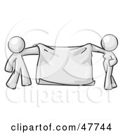 Poster, Art Print Of White Design Mascot Man And Woman Holding A Blank Banner