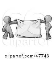 Gray Design Mascot Man And Woman Holding A Blank Banner