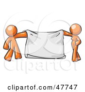 Poster, Art Print Of Orange Design Mascot Man And Woman Holding A Blank Banner