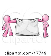 Poster, Art Print Of Pink Design Mascot Man And Woman Holding A Blank Banner