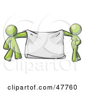 Poster, Art Print Of Green Design Mascot Man And Woman Holding A Blank Banner