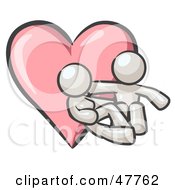 Royalty Free RF Clipart Illustration Of A White Design Mascot Couple Embracing In Front Of A Heart