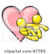 Royalty Free RF Clipart Illustration Of A Yellow Design Mascot Couple Embracing In Front Of A Heart