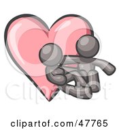 Poster, Art Print Of Gray Design Mascot Couple Embracing In Front Of A Heart