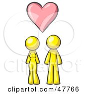 Poster, Art Print Of Yellow Design Mascot Couple Under A Pink Heart