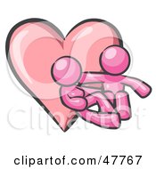 Poster, Art Print Of Pink Design Mascot Couple Embracing In Front Of A Heart