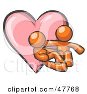 Royalty Free RF Clipart Illustration Of An Orange Design Mascot Couple Embracing In Front Of A Heart by Leo Blanchette