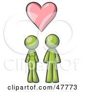Royalty Free RF Clipart Illustration Of A Green Design Mascot Couple Under A Pink Heart