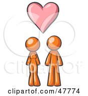 Orange Design Mascot Couple Under A Pink Heart