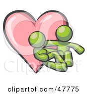 Royalty Free RF Clipart Illustration Of A Green Design Mascot Couple Embracing In Front Of A Heart by Leo Blanchette