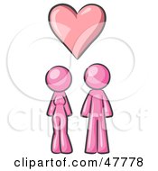 Poster, Art Print Of Pink Design Mascot Couple Under A Pink Heart