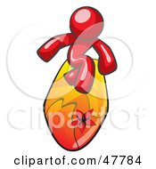Royalty Free RF Clipart Illustration Of A Red Design Mascot Man Surfing On A Board by Leo Blanchette
