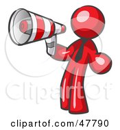 Royalty Free RF Clipart Illustration Of A Red Design Mascot Man Announcing With A Megaphone